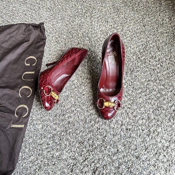 Women´s GG Bamboo Horsebit Heels Pumps Shoes Burgundy...